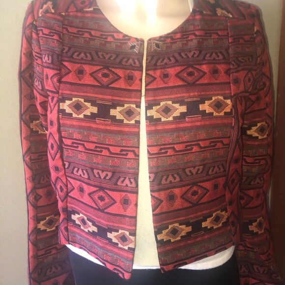 BCBGeneration Jackets & Blazers - BCBG Generation short jacket reds oranges black aztec pattern